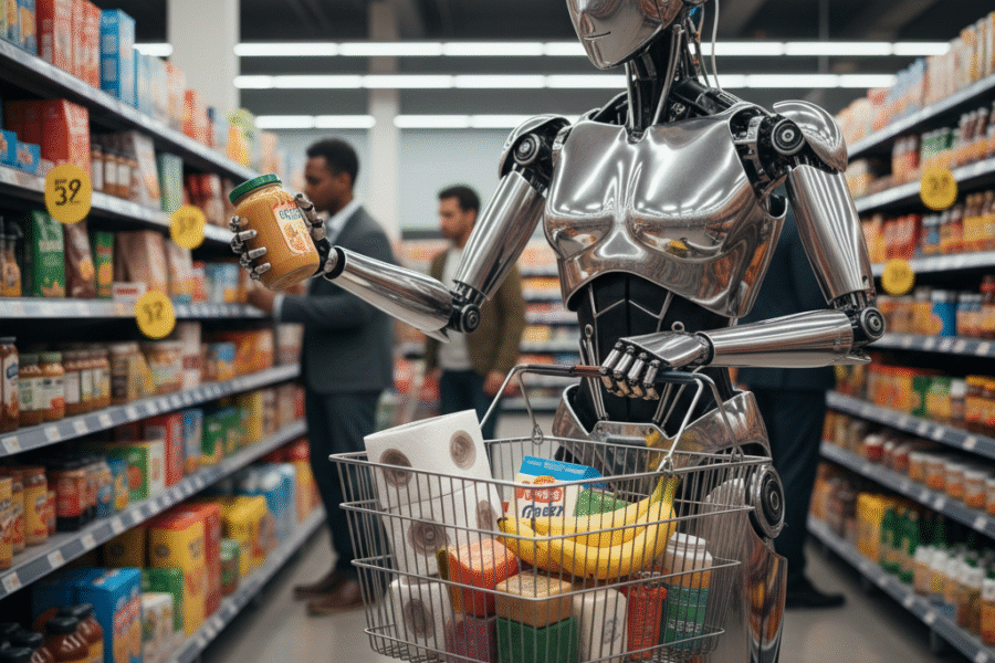 agentes de IA, comércio digital, varejo, automação de compras, IA generativa, Gemini Agentic Checkout, ChatGPT Shopping Research, Amazon Rufus, Buy for Me, inteligência artificial no varejo, consumo de baixo envolvimento, dados estruturados, assinaturas digitais, recorrência, e commerce, futuro do varejo, decisão de compra por IA