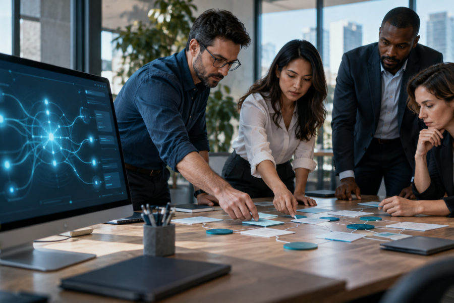 adoção de IA, inteligência artificial nas empresas, transformação digital, redesenho de processos, gestão da mudança, cultura organizacional, capacitação, governança de IA, método 1-3-5, inovação nos negócios